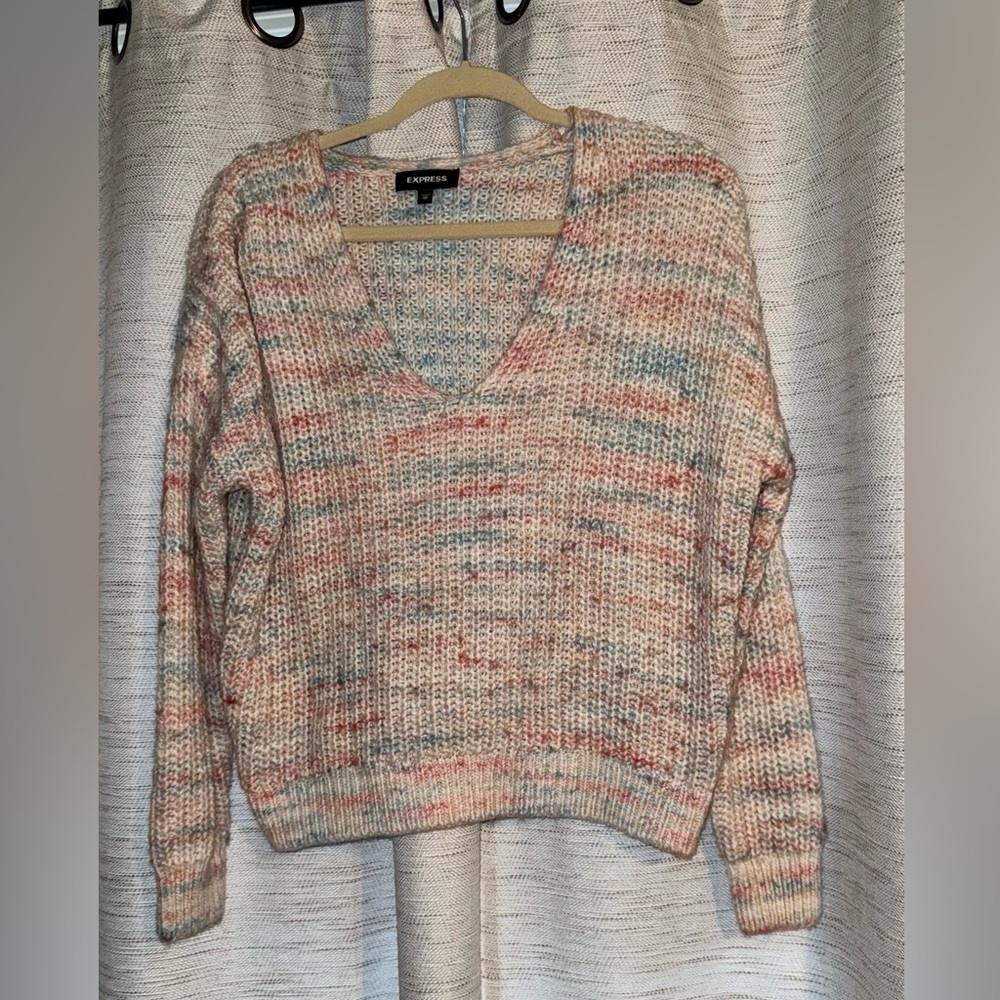 Knit pink and blue sweater